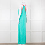 Pitusa Green Maxi Dress With Multicoloured Embroidery Edging