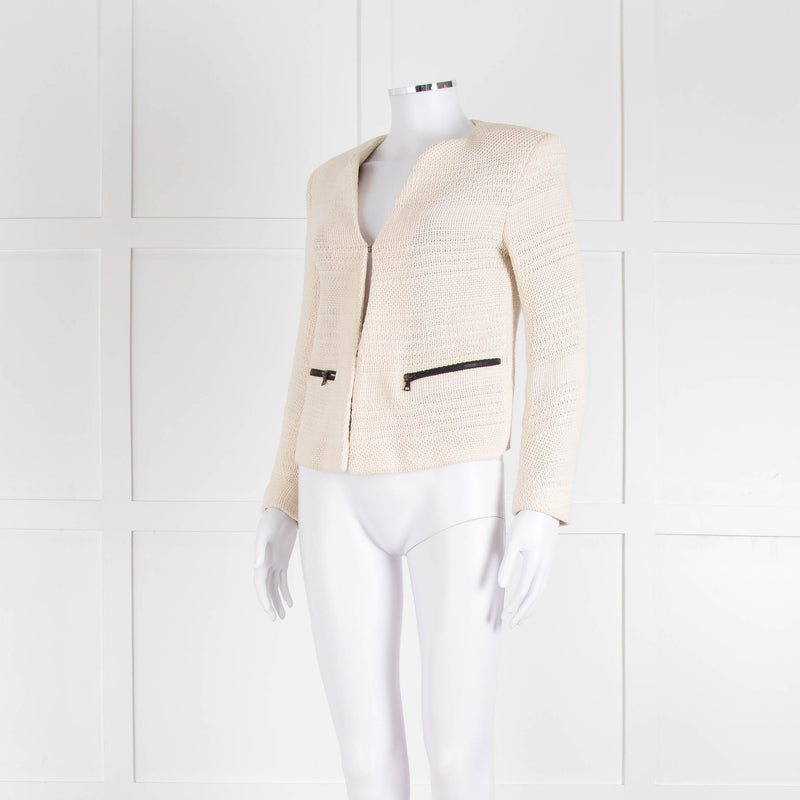 Sandro Cream Crochet Hook and Eye Jacket
