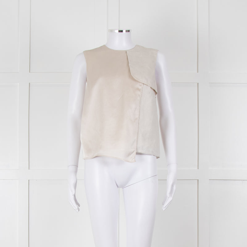 Max Mara Beige Linen Silk Panel Sleeveless Top