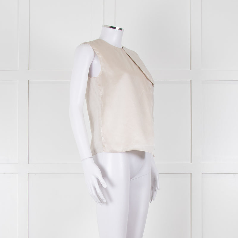 Max Mara Beige Linen Silk Panel Sleeveless Top
