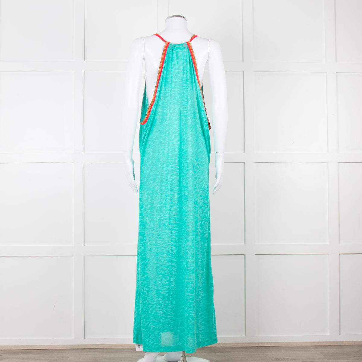Pitusa Green Maxi Dress With Multicoloured Embroidery Edging