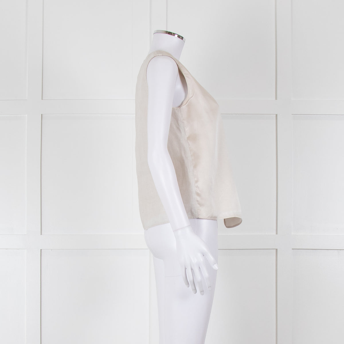 Max Mara Beige Linen Silk Panel Sleeveless Top