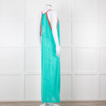 Pitusa Green Maxi Dress With Multicoloured Embroidery Edging