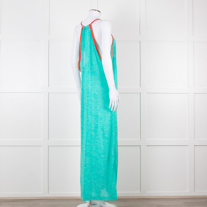 Pitusa Green Maxi Dress With Multicoloured Embroidery Edging