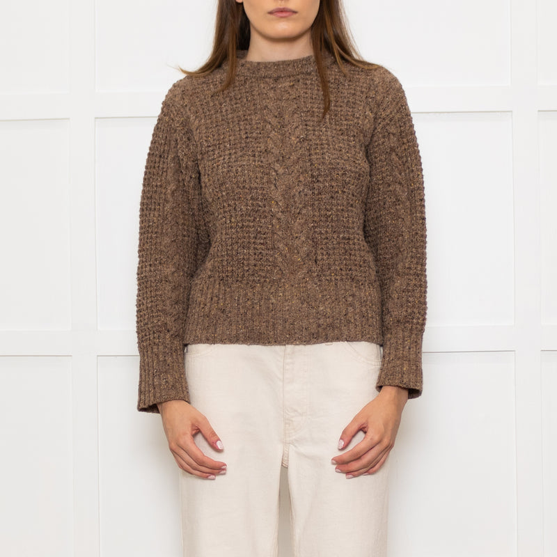 Beatriz Furest Brown Cable Wool Blend Sweater