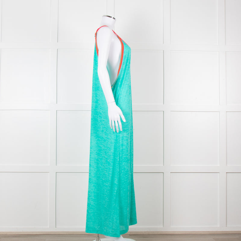 Pitusa Green Maxi Dress With Multicoloured Embroidery Edging
