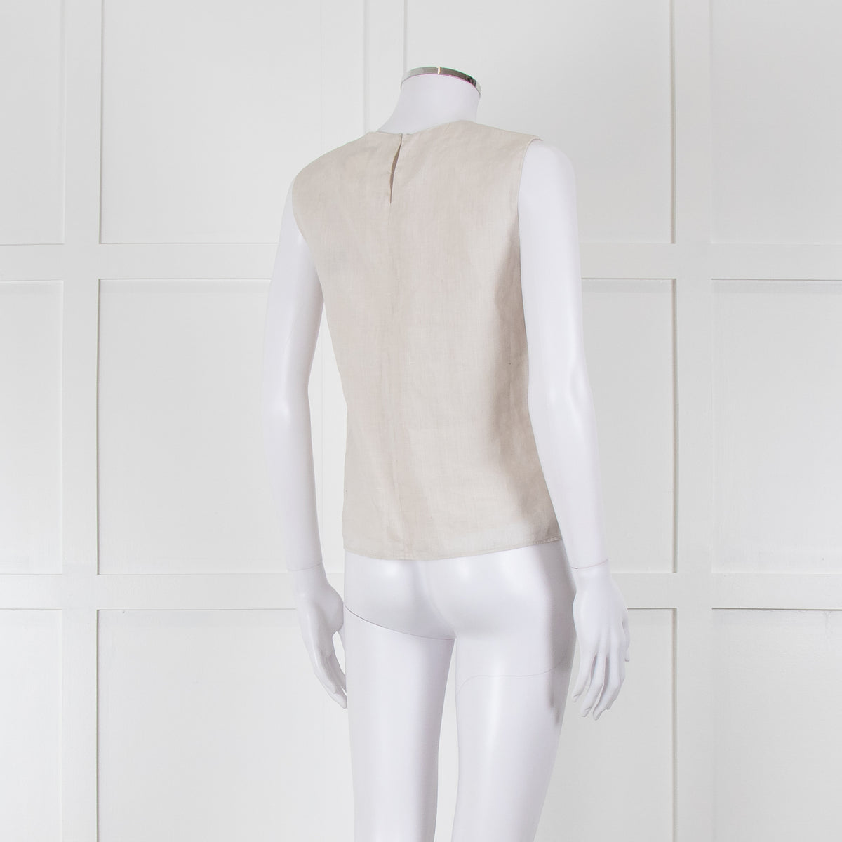 Max Mara Beige Linen Silk Panel Sleeveless Top