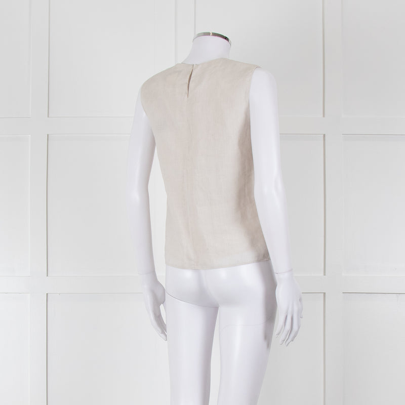Max Mara Beige Linen Silk Panel Sleeveless Top