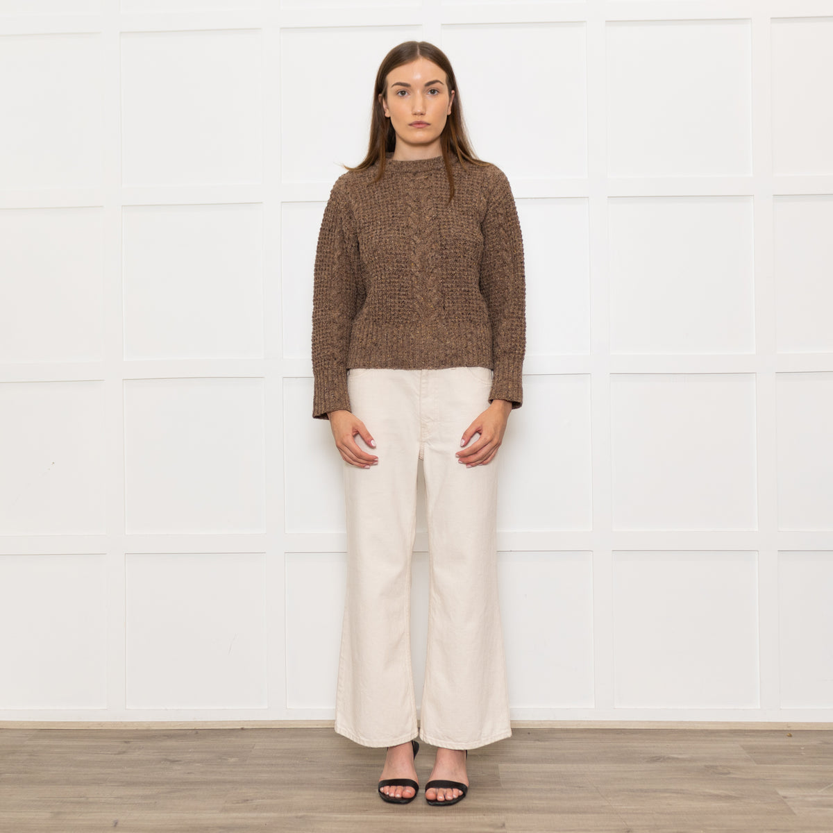 Beatriz Furest Brown Cable Wool Blend Sweater
