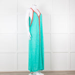 Pitusa Green Maxi Dress With Multicoloured Embroidery Edging