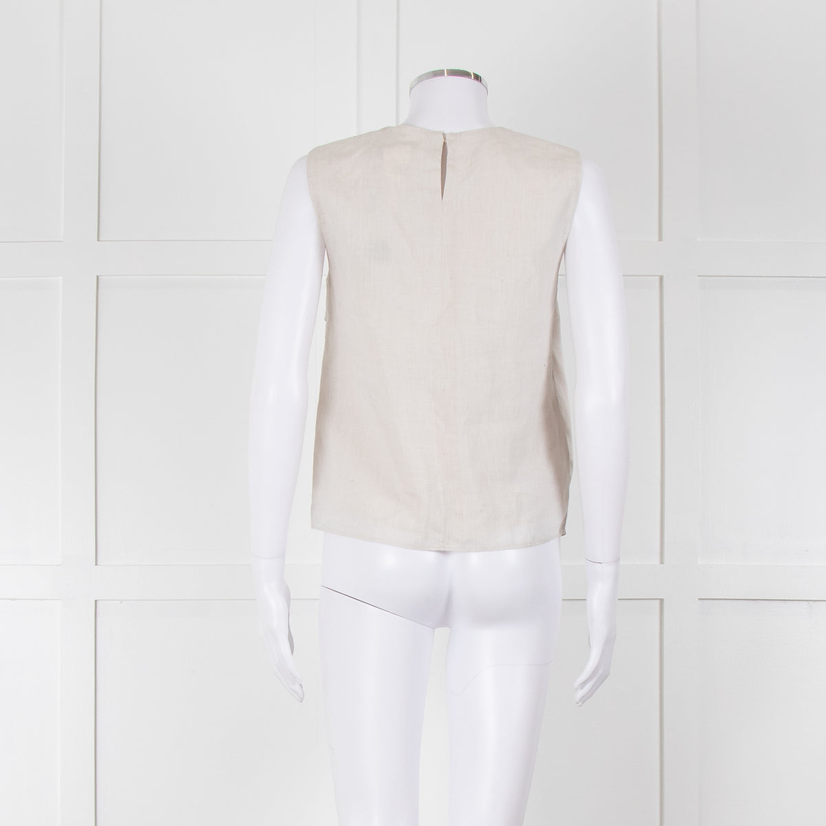 Max Mara Beige Linen Silk Panel Sleeveless Top