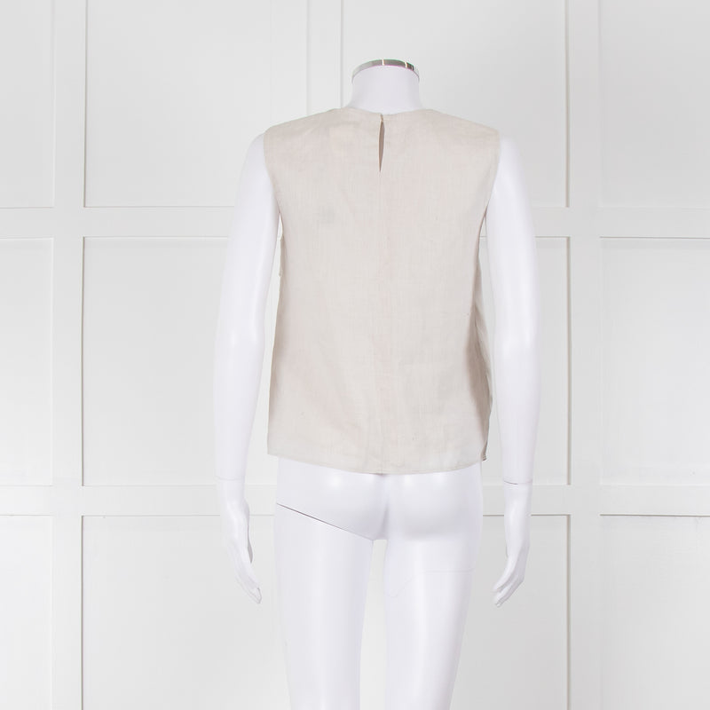 Max Mara Beige Linen Silk Panel Sleeveless Top