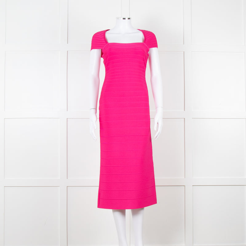 Herve Leger Pink Bandage Dress With Capped Sleeves