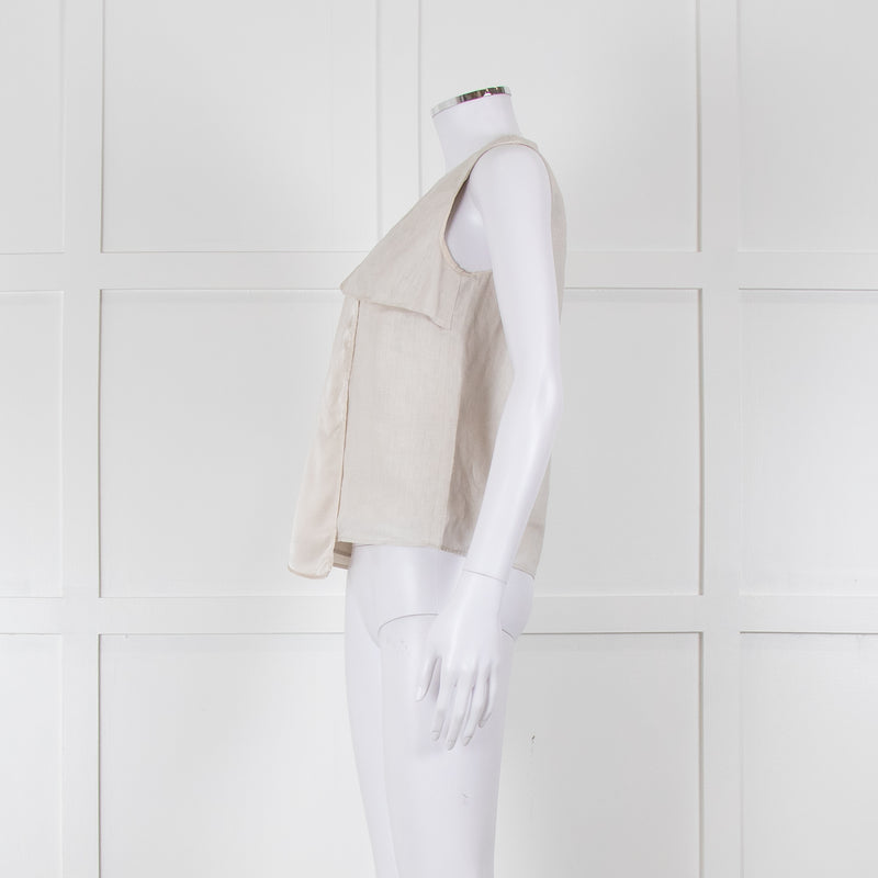 Max Mara Beige Linen Silk Panel Sleeveless Top
