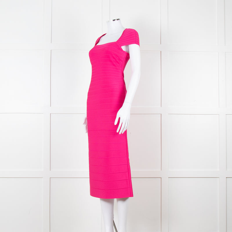 Herve Leger Pink Bandage Dress With Capped Sleeves