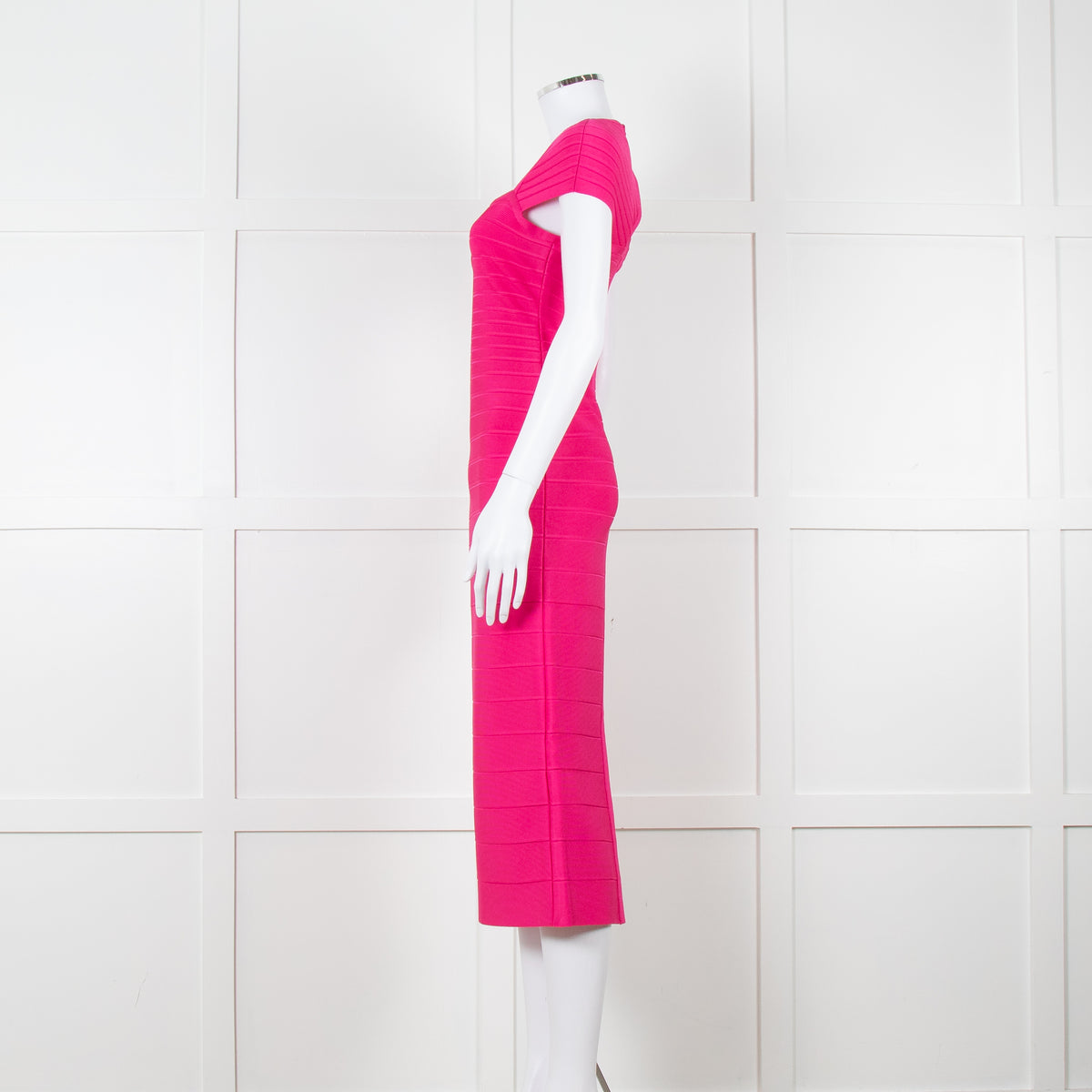 Herve Leger Pink Bandage Dress With Capped Sleeves