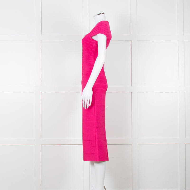 Herve Leger Pink Bandage Dress With Capped Sleeves