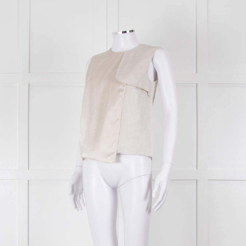 Max Mara Beige Linen Silk Panel Sleeveless Top