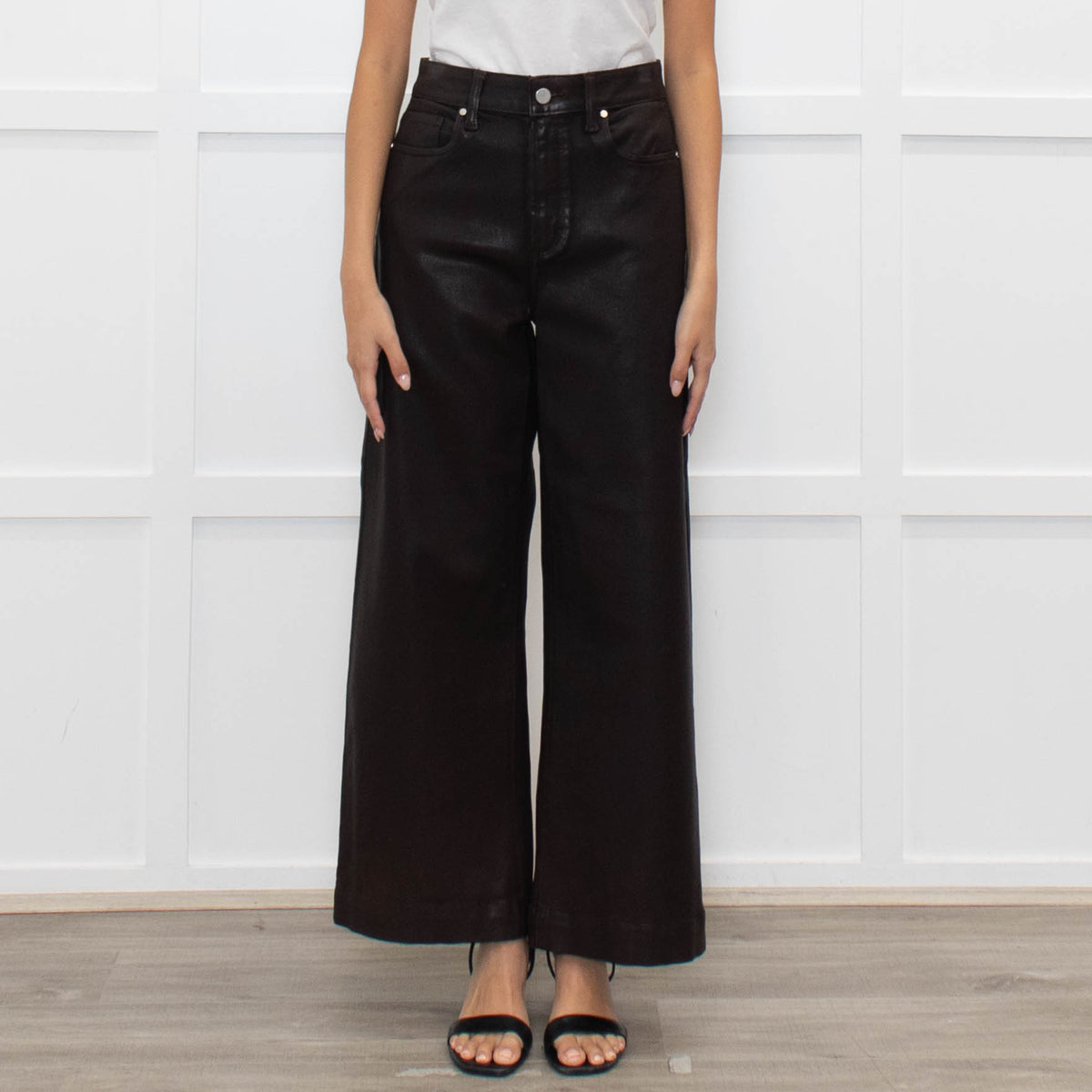 Paige Anessa Brown Faux Leather Flared Trouser
