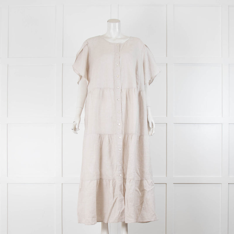 Commonry Beige Linen Short Sleeve Maxi Dress