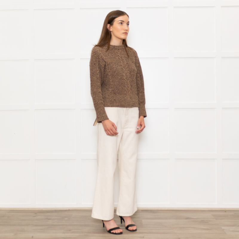 Beatriz Furest Brown Cable Wool Blend Sweater