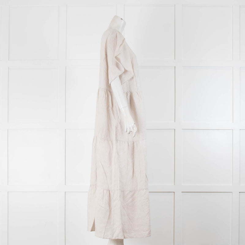Commonry Beige Linen Short Sleeve Maxi Dress