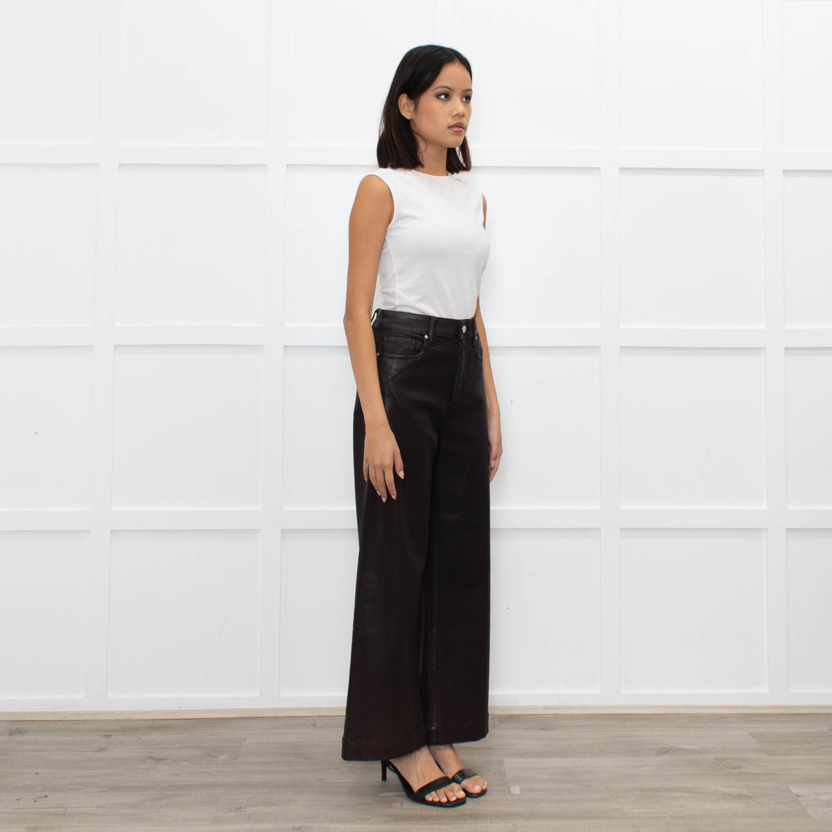 Paige Anessa Brown Faux Leather Flared Trouser