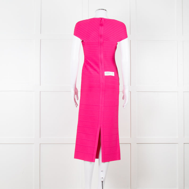 Herve Leger Pink Bandage Dress With Capped Sleeves