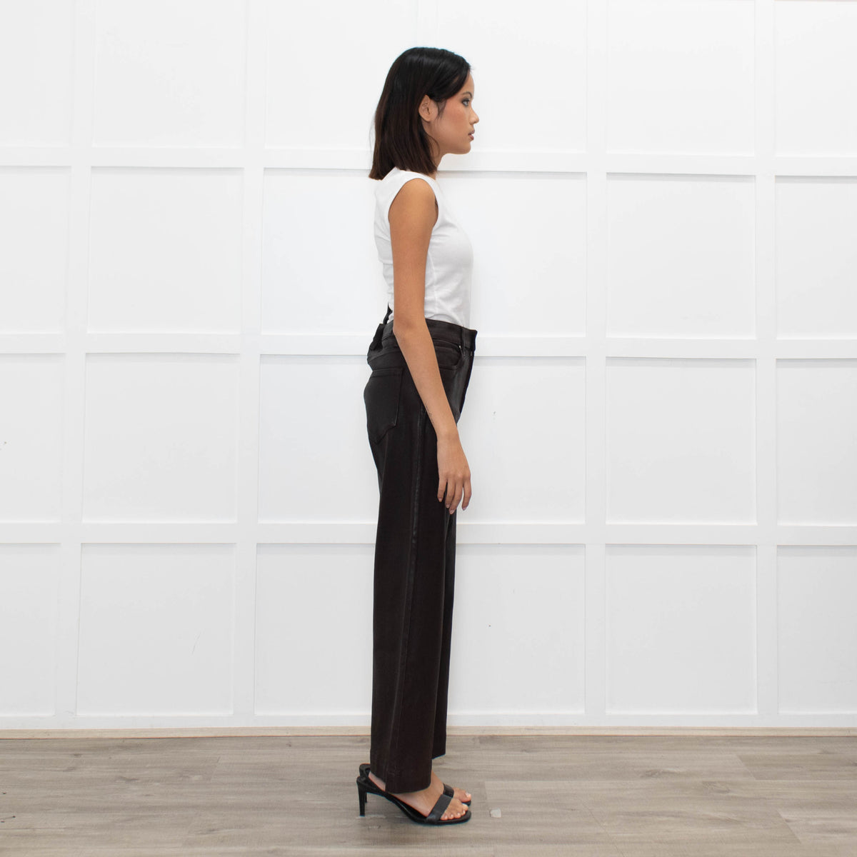 Paige Anessa Brown Faux Leather Flared Trouser
