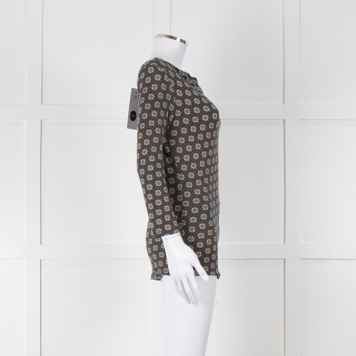 Weekend Max Mara Blue Khaki Flower Boat Neck Top