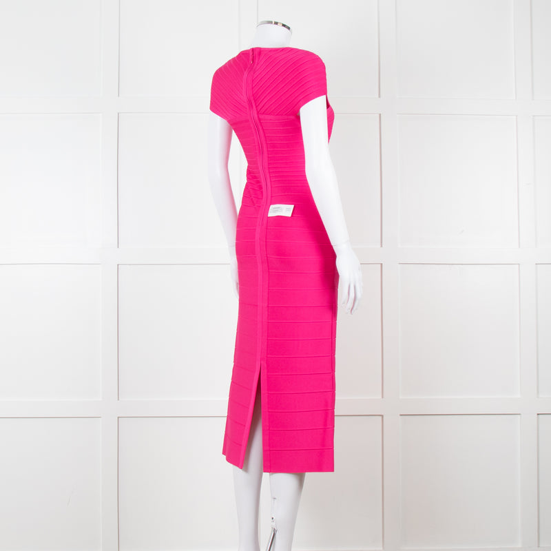 Herve Leger Pink Bandage Dress With Capped Sleeves