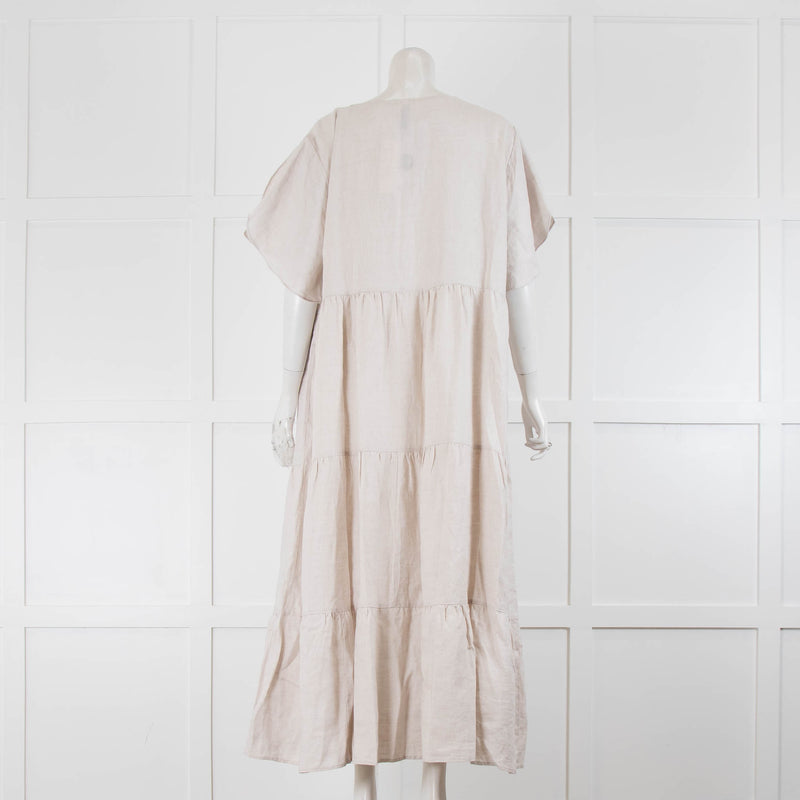 Commonry Beige Linen Short Sleeve Maxi Dress