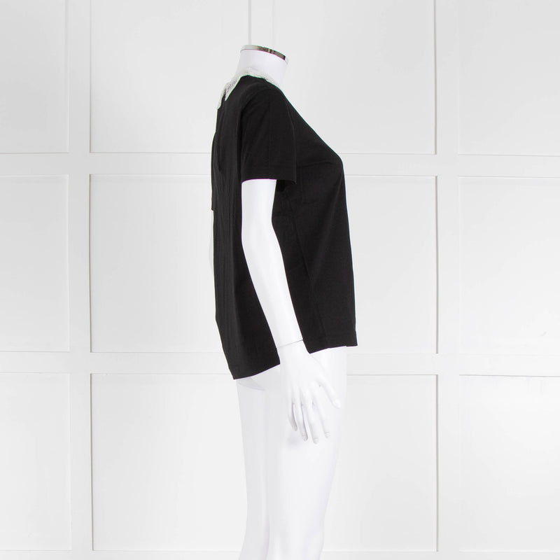 Sandro Black T-Shirt with Cream Lace Collar