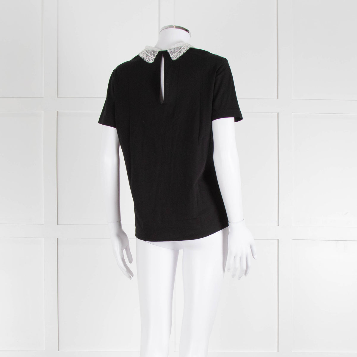 Sandro Black T-Shirt with Cream Lace Collar