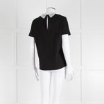 Sandro Black T-Shirt with Cream Lace Collar