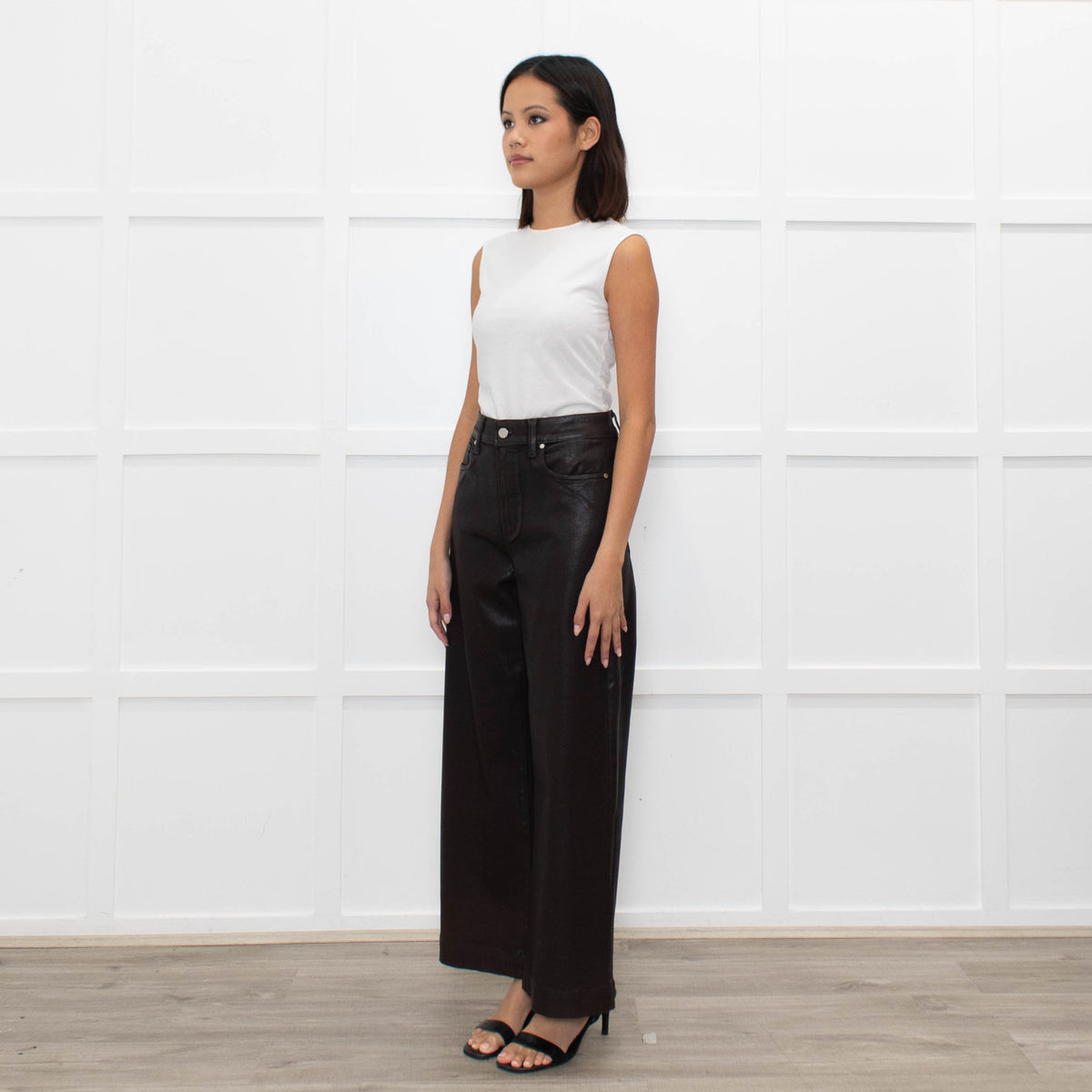 Paige Anessa Brown Faux Leather Flared Trouser