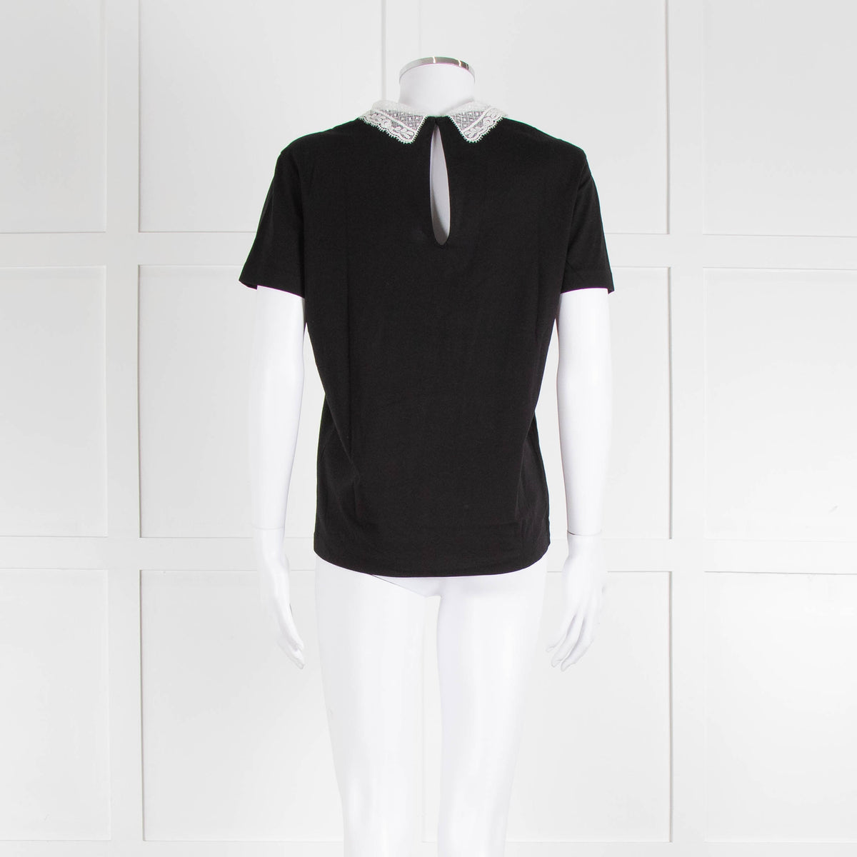 Sandro Black T-Shirt with Cream Lace Collar