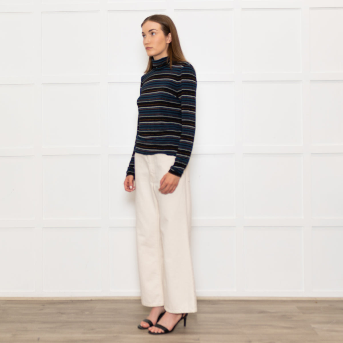Veronica Beard Jeans Teal Black Striped Rollneck