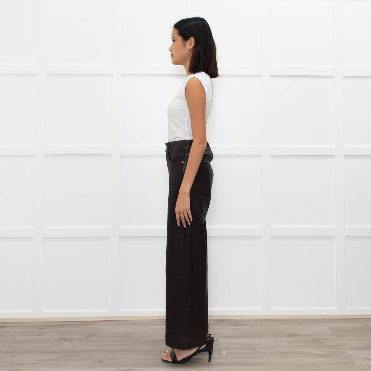 Paige Anessa Brown Faux Leather Flared Trouser