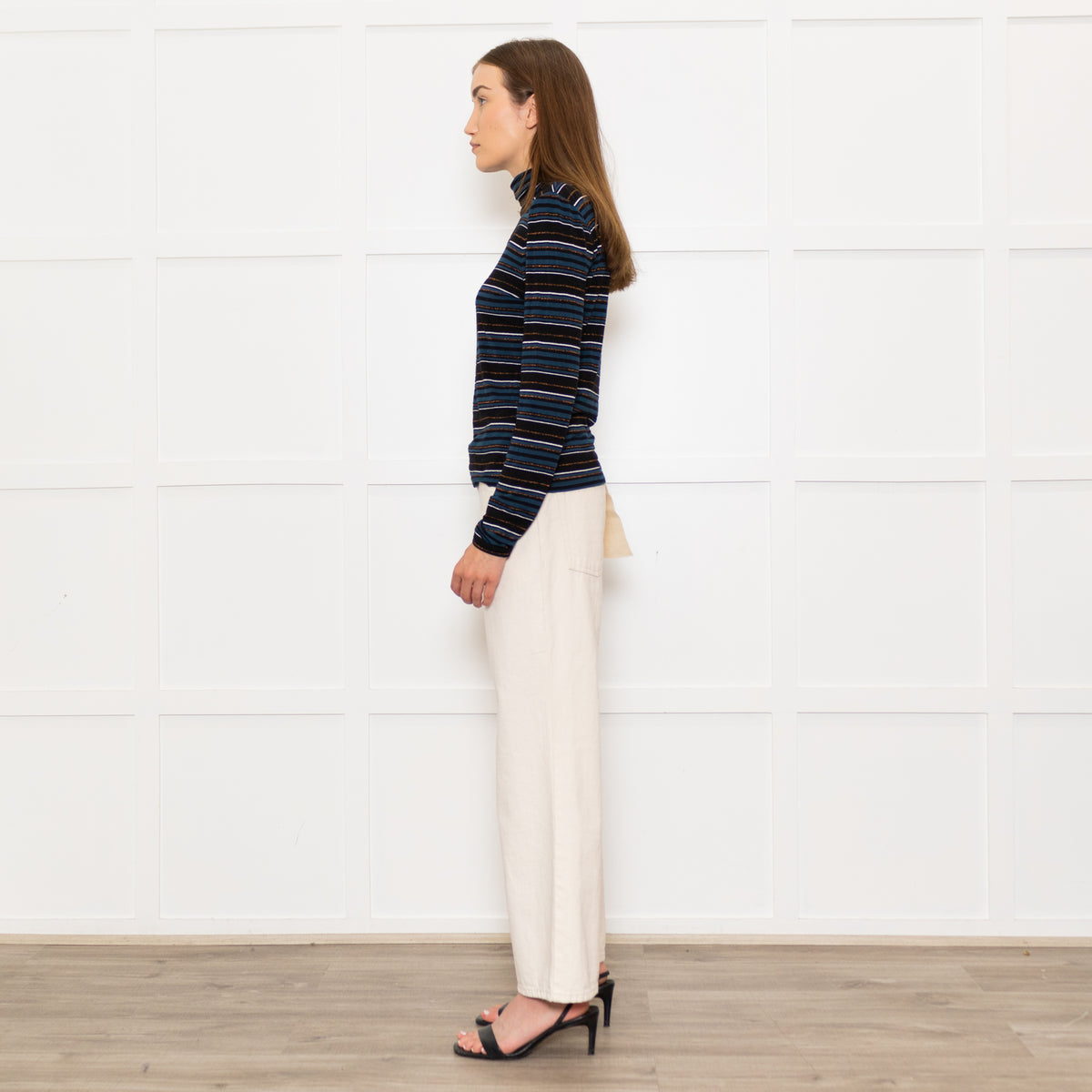 Veronica Beard Jeans Teal Black Striped Rollneck