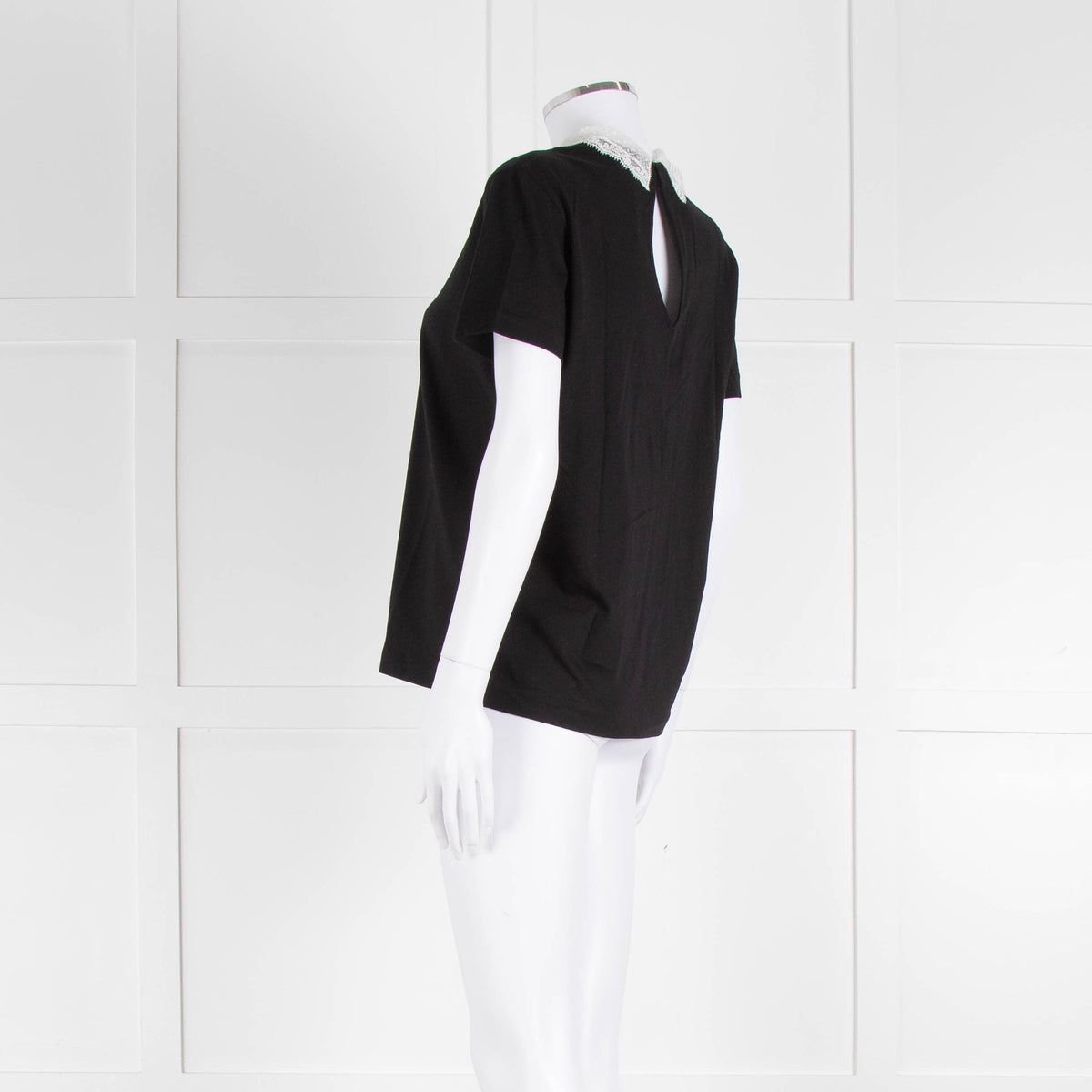 Sandro Black T-Shirt with Cream Lace Collar