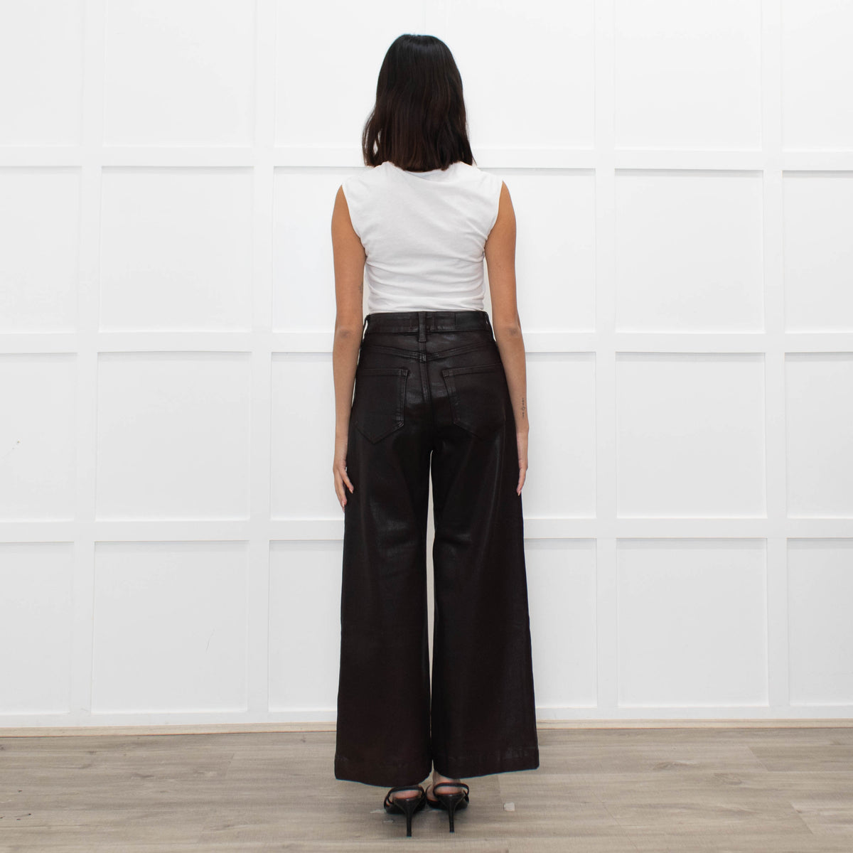 Paige Anessa Brown Faux Leather Flared Trouser