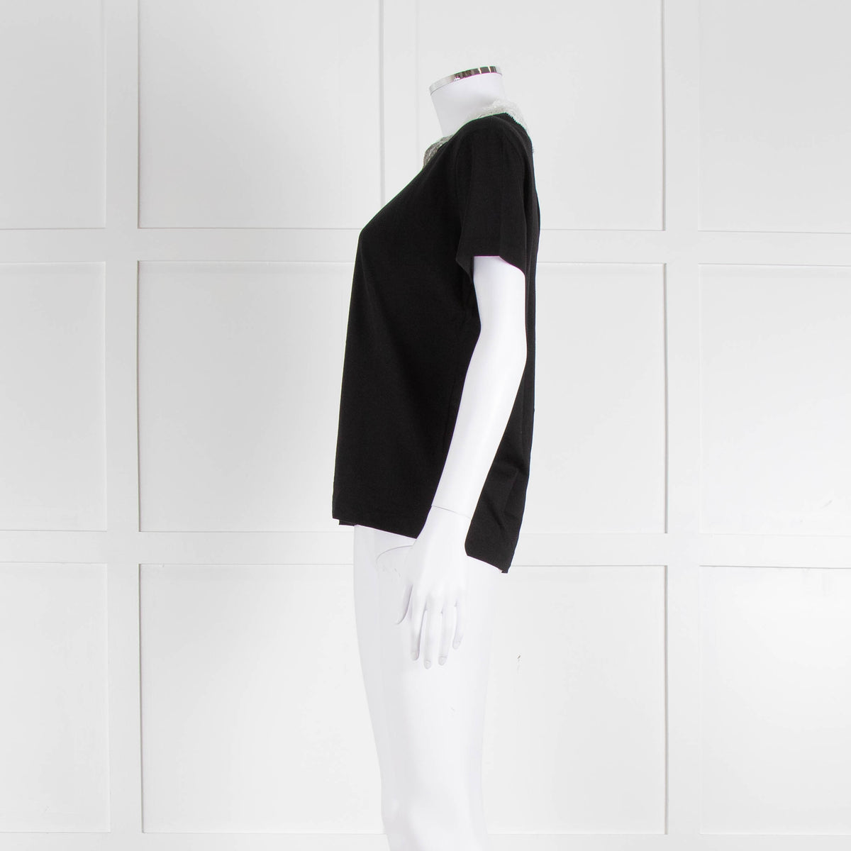 Sandro Black T-Shirt with Cream Lace Collar