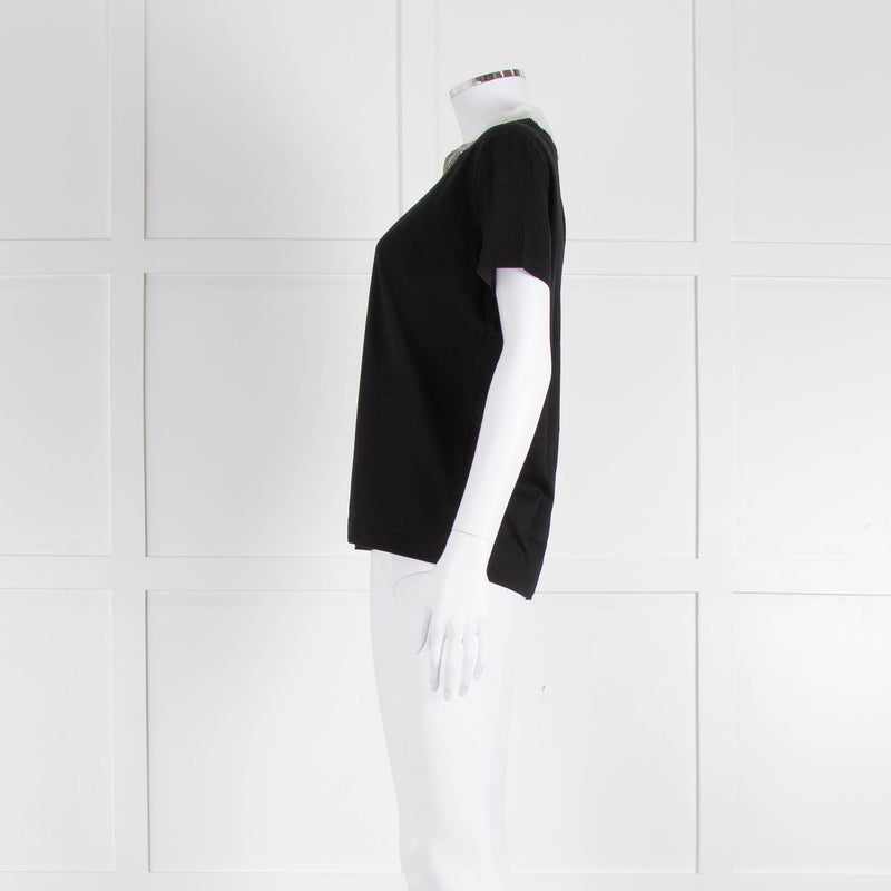 Sandro Black T-Shirt with Cream Lace Collar