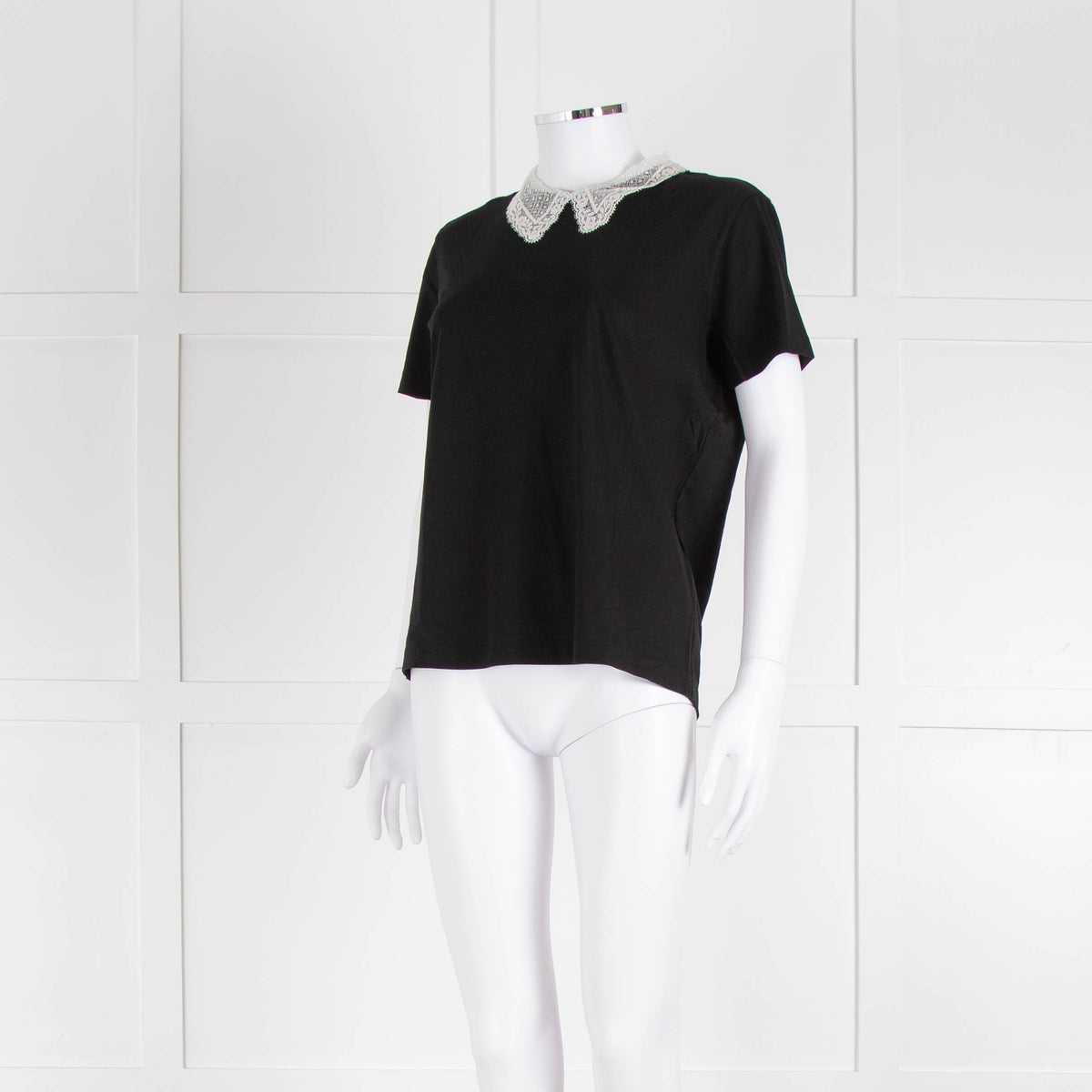 Sandro Black T-Shirt with Cream Lace Collar