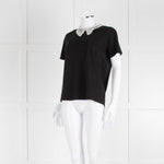 Sandro Black T-Shirt with Cream Lace Collar