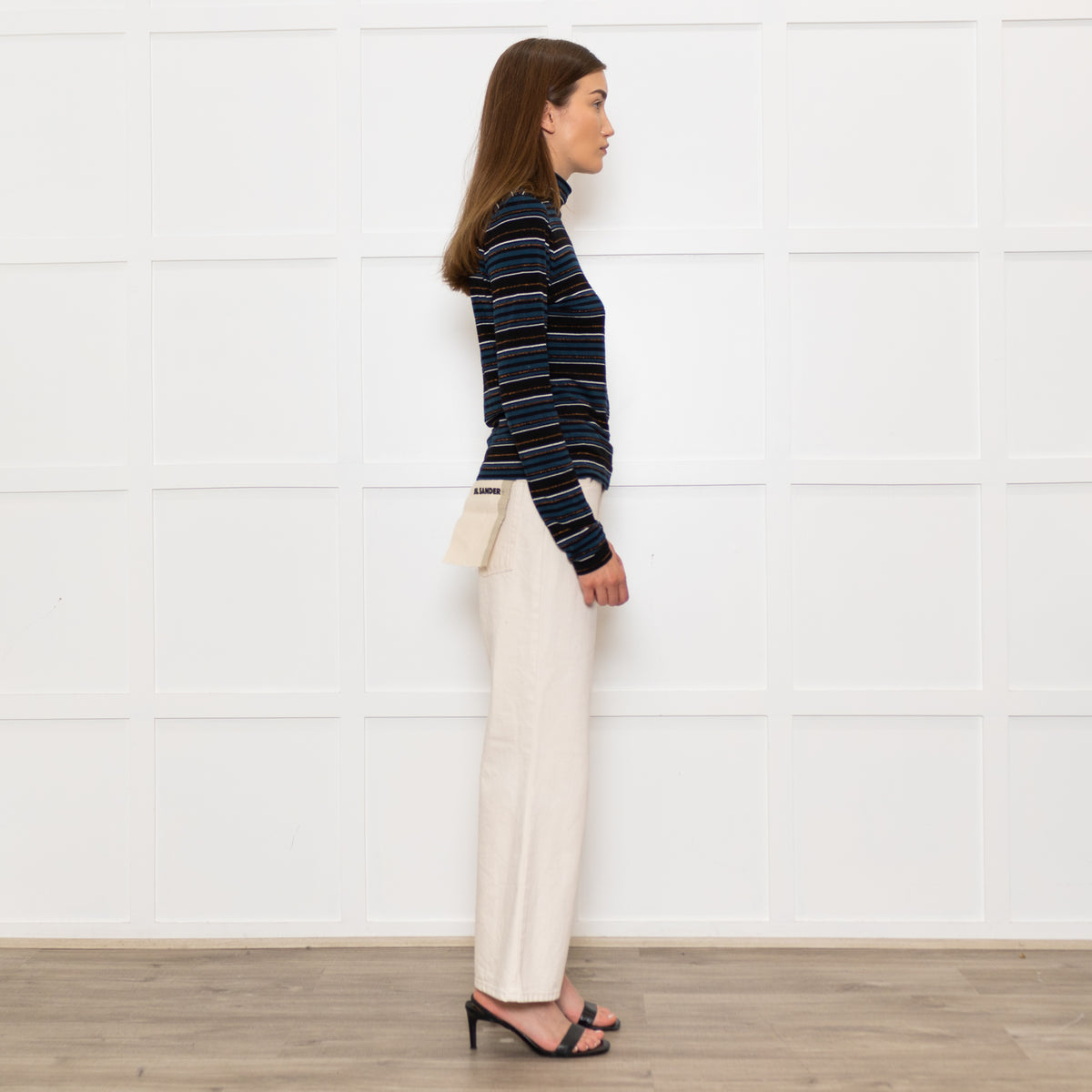 Veronica Beard Jeans Teal Black Striped Rollneck