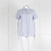 Victoria by Victoria Beckham Cotton Shirt with Blue Micro Stripes and Knot Sleeve Detail