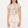Zac Posen Light Gold Silk Origami Pleated Front Tie Neck Blouse