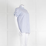 Victoria by Victoria Beckham Cotton Shirt with Blue Micro Stripes and Knot Sleeve Detail